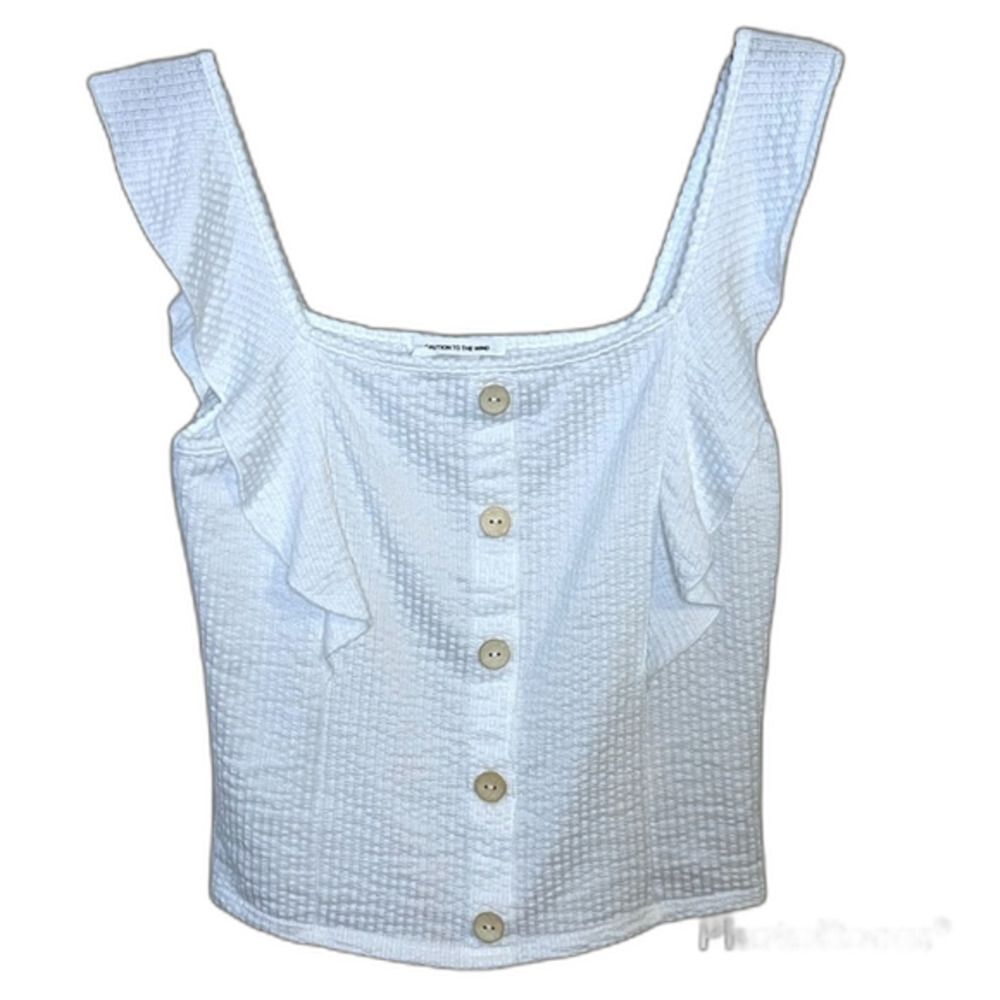 Caution To The Wind White Ruffle Cropped Tank Top Size Medium